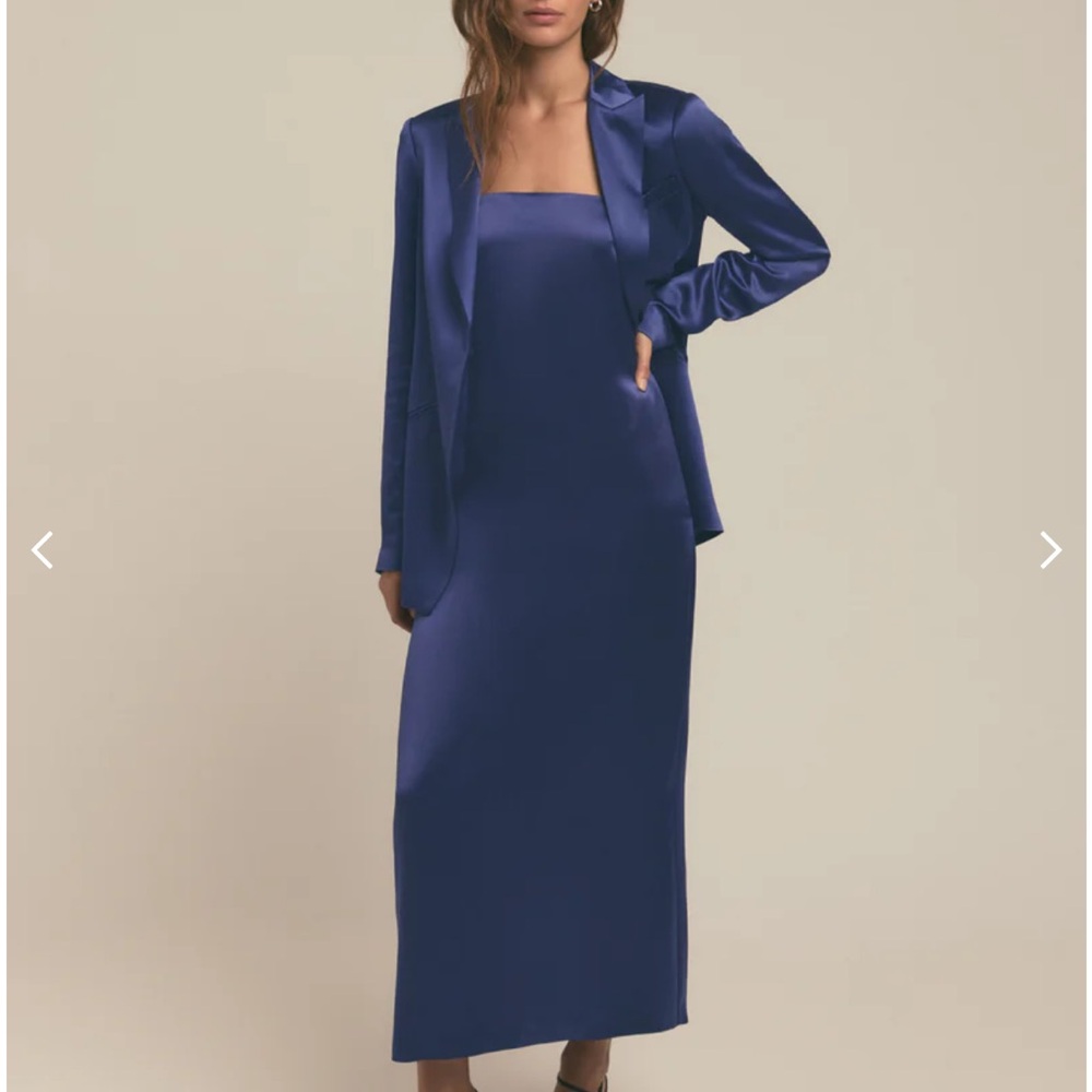 Elegant Blue Satin Dress and Jacket Set